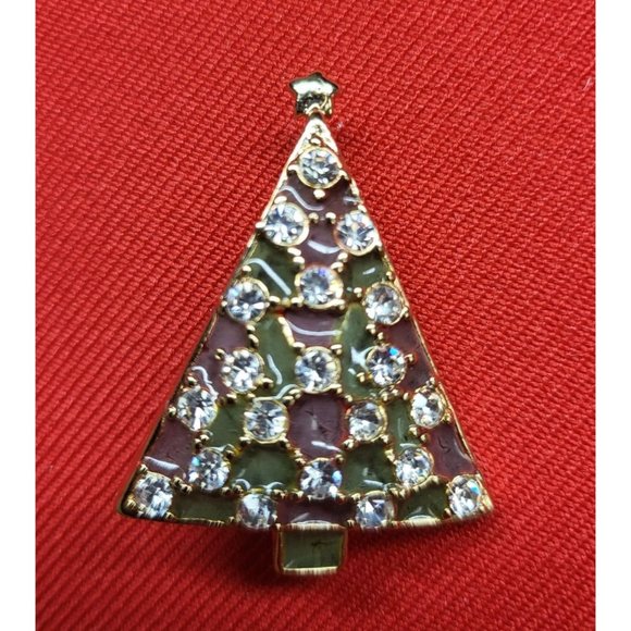 Liz Claiborne Christmas Tree Pin Mother of Pearl with Rhinestones Brooch - Picture 4 of 9